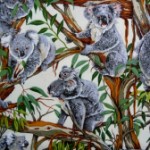 Koalas in a gum tree  cotton quilting fabric