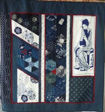 Kyoto Dreaming a Japanese quilt in traditional indigo prints with sashiko stitching