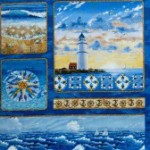 Lighthouse - waves -mariner's compass quilting and craft fabric