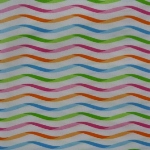 Wavy multi-coloured stripe fabric on white