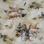 Elephants and African animals quilting fabric