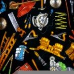 Play tools on black quilting fabric