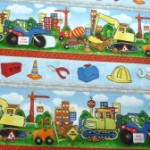 Builders machinery on stripe quilting fabric 